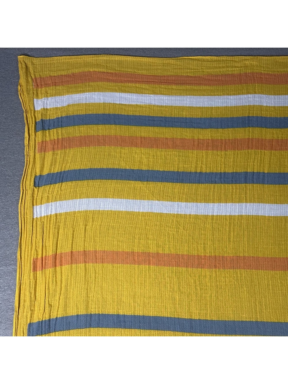 Vintage Lightweight Yellow Striped Scarf with Sailboat Pattern - Picture 3 of 12